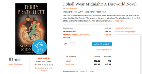 “I Shall Wear Midnight” (Discworld Novel 38), by Terry Pratchett {paperback}